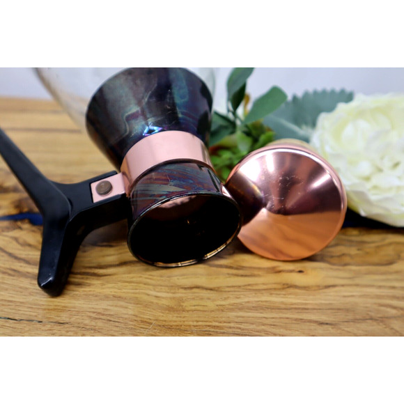 Vintage MCM Inland Glass & Copper Coffee Tea Carafe Pot Server With Heating Base - Picture 3 of 7